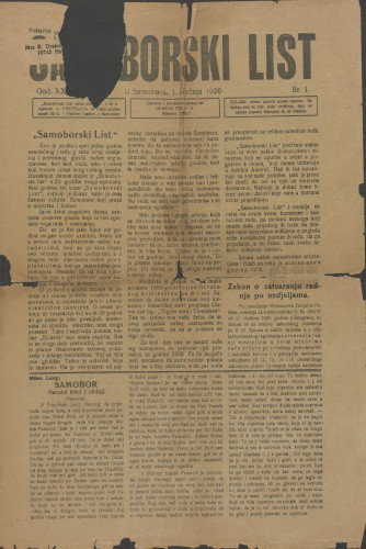 Samoborski list 1926