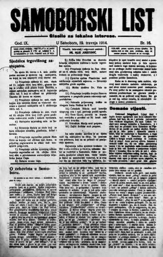 Samoborski list 1914/16